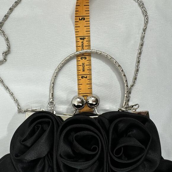 Women's Black Evening Clutch Floral Handbag Party Purse Detachable Chain Strap - Picture 15 of 16